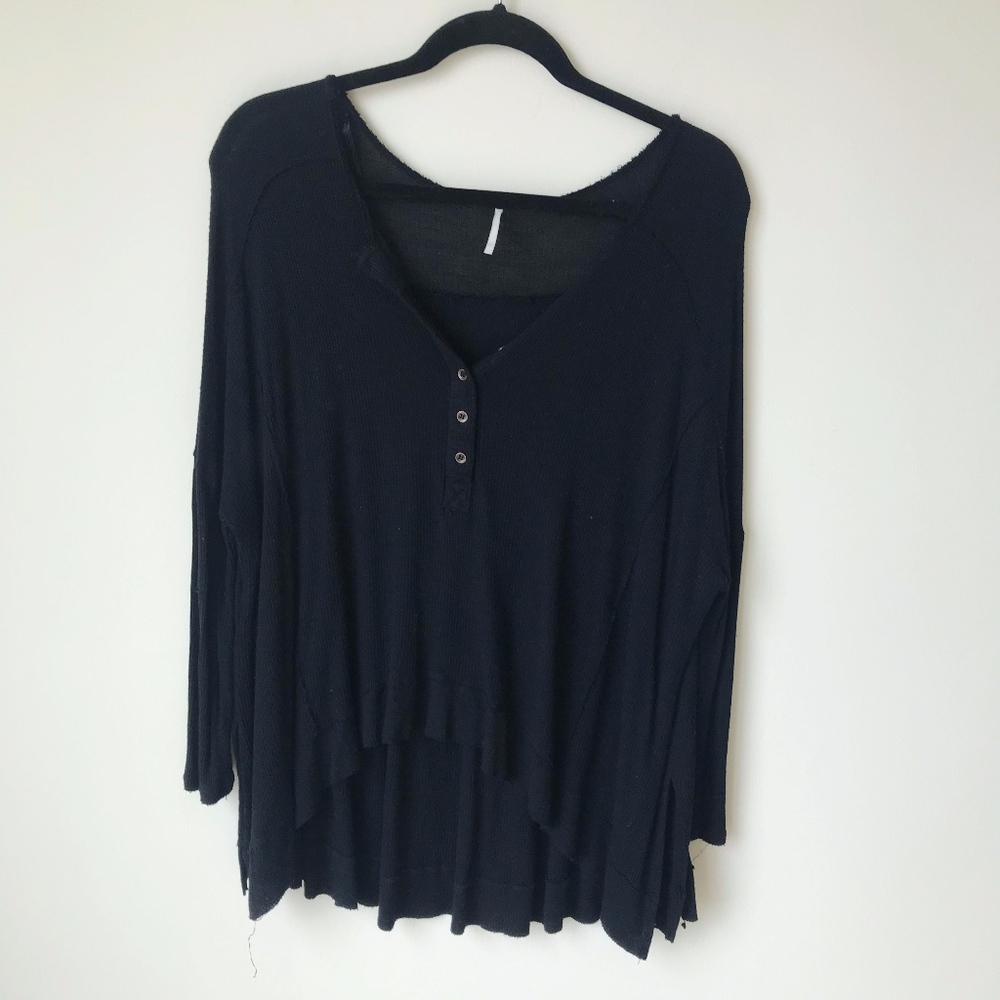 Free People Oversized Henley Top in Black
